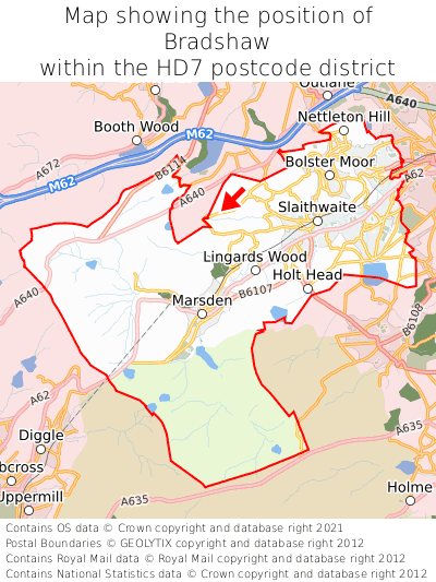 Map showing location of Bradshaw within HD7