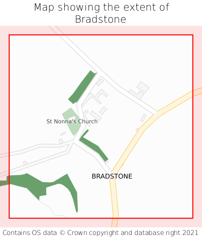 Map showing extent of Bradstone as bounding box