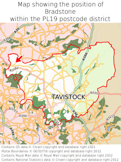 Map showing location of Bradstone within PL19