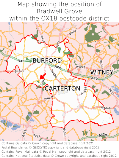 Map showing location of Bradwell Grove within OX18