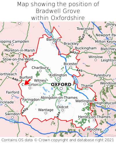 Map showing location of Bradwell Grove within Oxfordshire