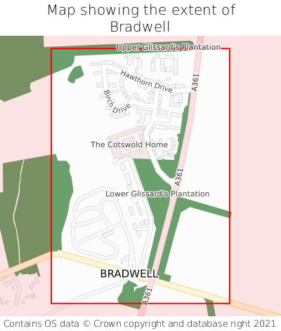 Map showing extent of Bradwell as bounding box