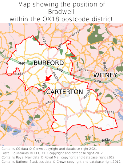 Map showing location of Bradwell within OX18