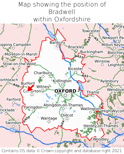 Map showing location of Bradwell within Oxfordshire