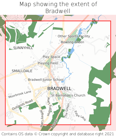 Map showing extent of Bradwell as bounding box