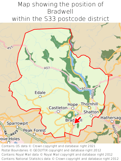 Map showing location of Bradwell within S33