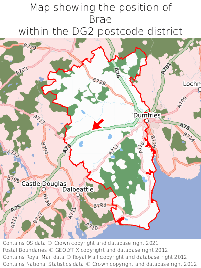 Map showing location of Brae within DG2