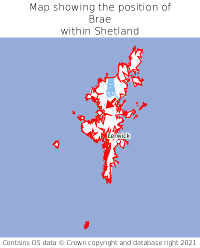 Map showing location of Brae within Shetland
