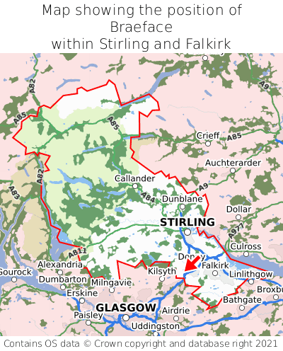 Map showing location of Braeface within Stirling and Falkirk