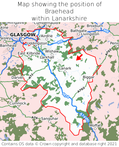 Map showing location of Braehead within Lanarkshire