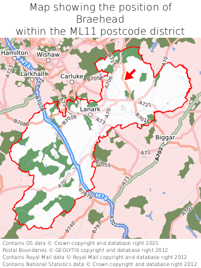 Map showing location of Braehead within ML11
