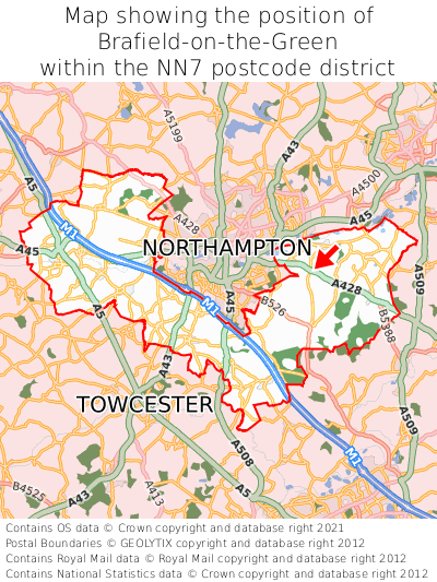 Map showing location of Brafield-on-the-Green within NN7