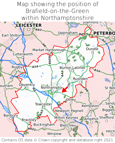 Map showing location of Brafield-on-the-Green within Northamptonshire