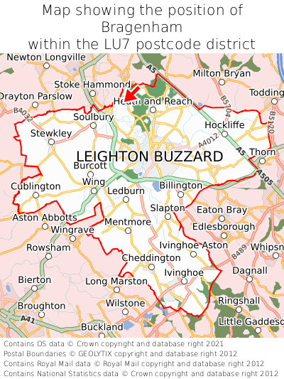 Map showing location of Bragenham within LU7