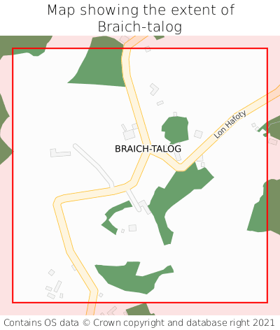 Map showing extent of Braich-talog as bounding box