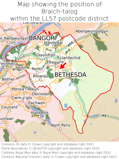 Map showing location of Braich-talog within LL57