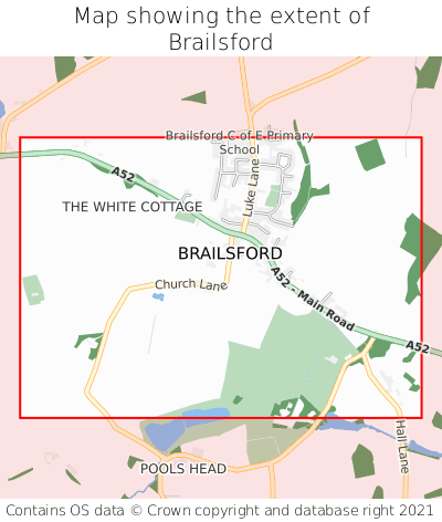 Map showing extent of Brailsford as bounding box