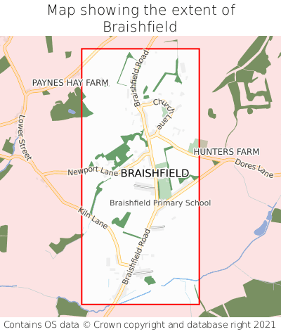 Map showing extent of Braishfield as bounding box