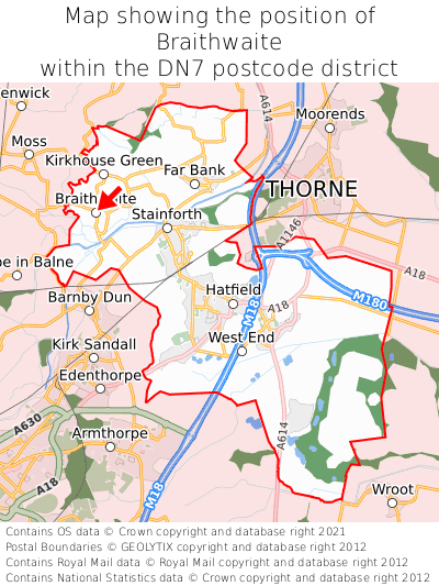 Map showing location of Braithwaite within DN7