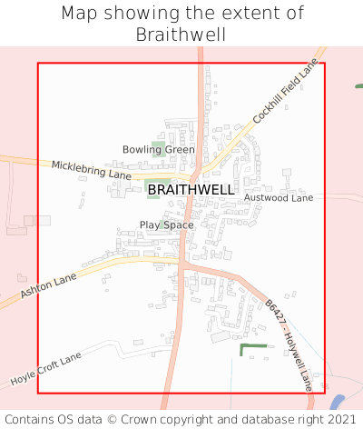 Map showing extent of Braithwell as bounding box