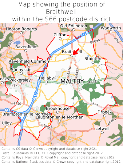 Map showing location of Braithwell within S66