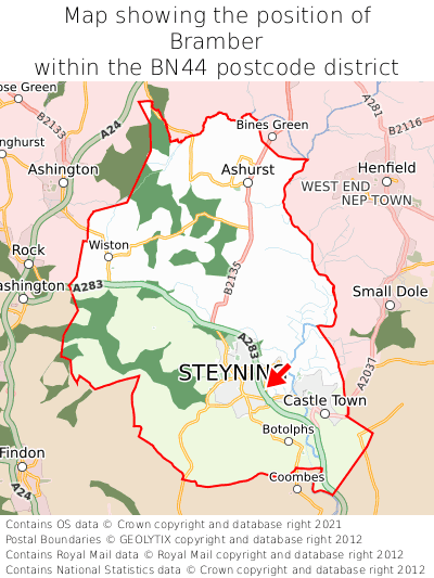 Map showing location of Bramber within BN44