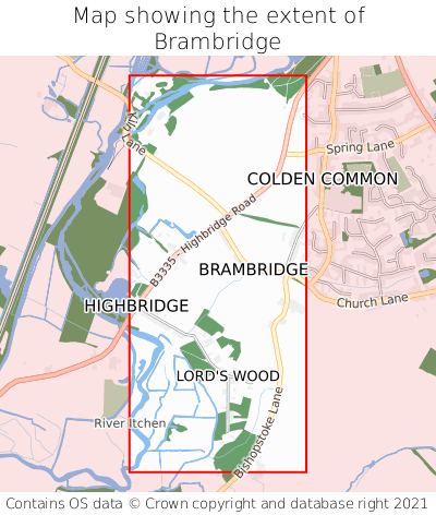 Map showing extent of Brambridge as bounding box