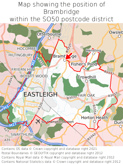 Map showing location of Brambridge within SO50