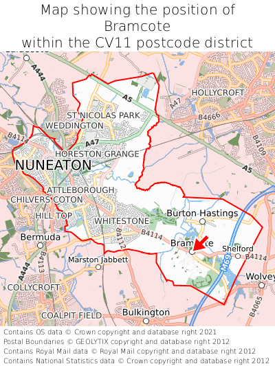 Map showing location of Bramcote within CV11