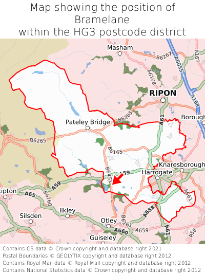 Map showing location of Bramelane within HG3