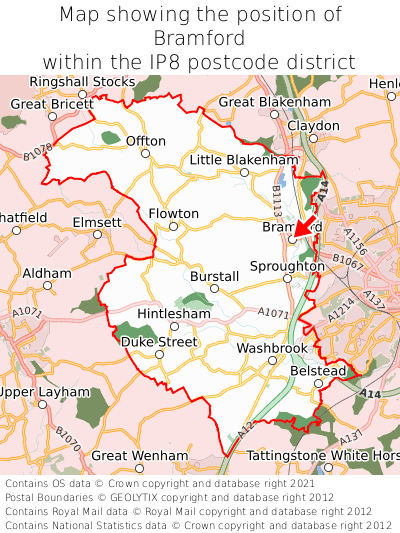Map showing location of Bramford within IP8