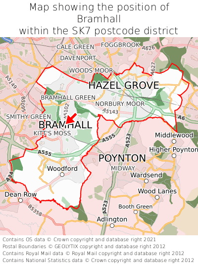 Map showing location of Bramhall within SK7