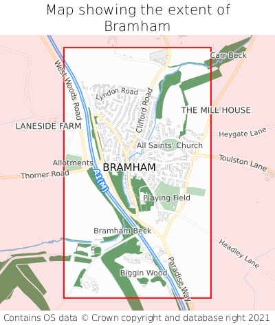 Map showing extent of Bramham as bounding box