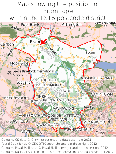 Map showing location of Bramhope within LS16