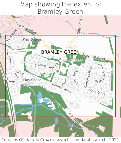 Map showing extent of Bramley Green as bounding box