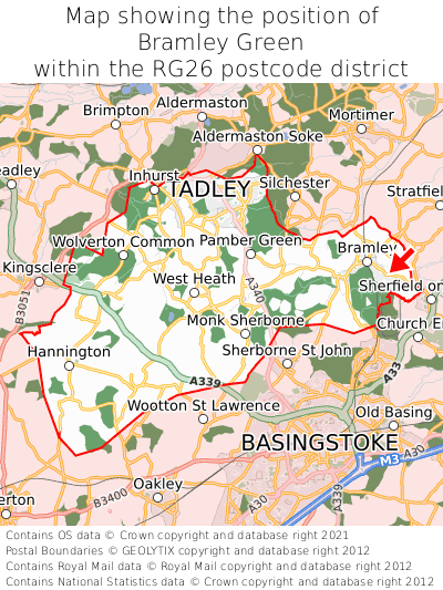 Map showing location of Bramley Green within RG26