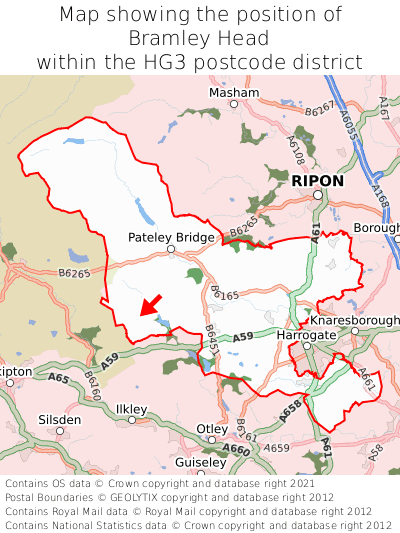 Map showing location of Bramley Head within HG3
