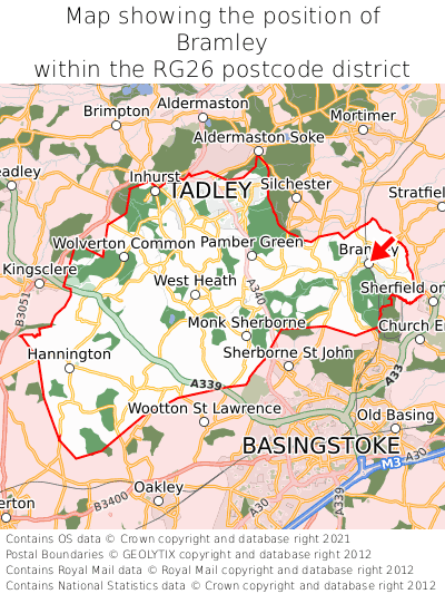 Map showing location of Bramley within RG26