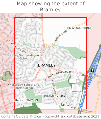 Map showing extent of Bramley as bounding box