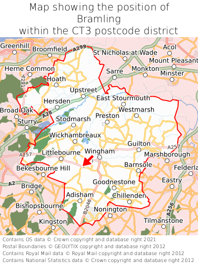 Map showing location of Bramling within CT3