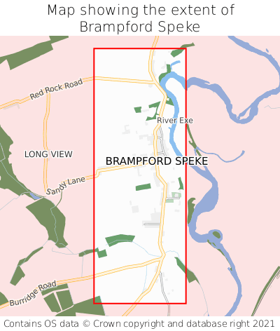Map showing extent of Brampford Speke as bounding box