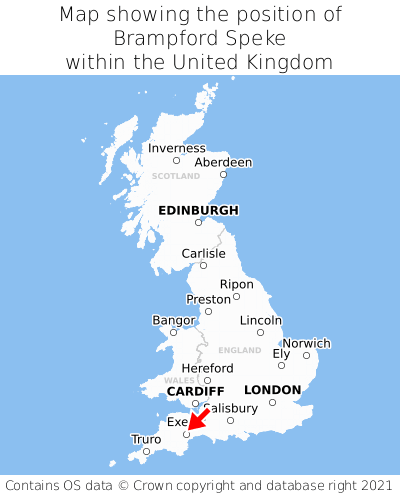 Map showing location of Brampford Speke within the UK