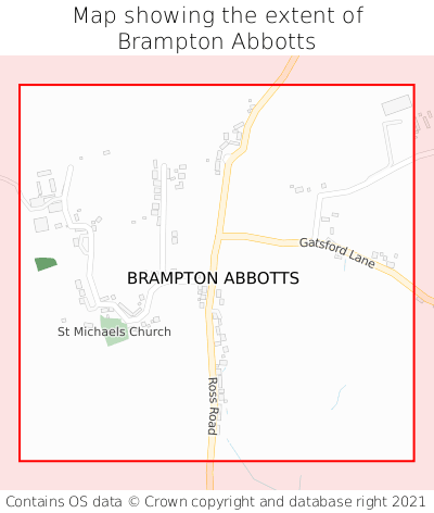 Map showing extent of Brampton Abbotts as bounding box