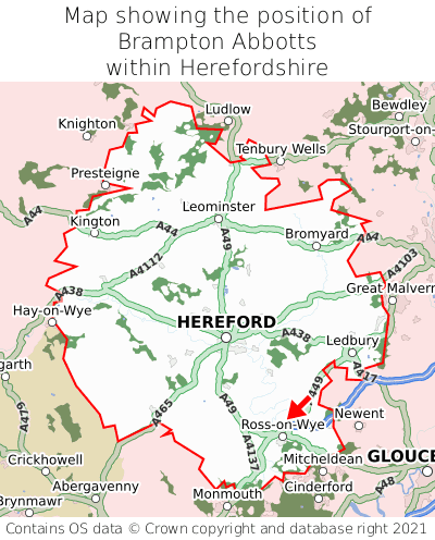 Map showing location of Brampton Abbotts within Herefordshire