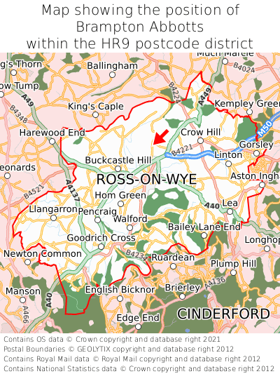 Map showing location of Brampton Abbotts within HR9