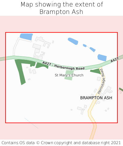 Map showing extent of Brampton Ash as bounding box