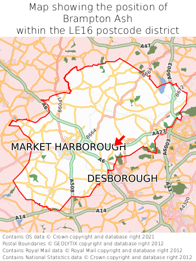 Map showing location of Brampton Ash within LE16