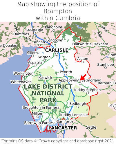 Map showing location of Brampton within Cumbria