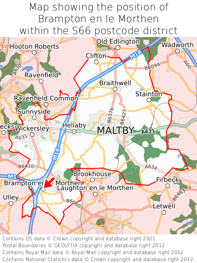 Map showing location of Brampton en le Morthen within S66