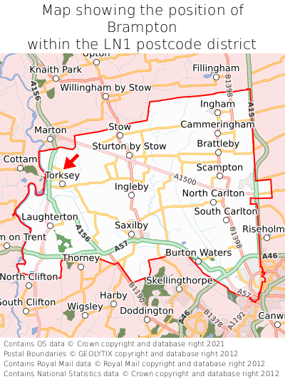 Map showing location of Brampton within LN1